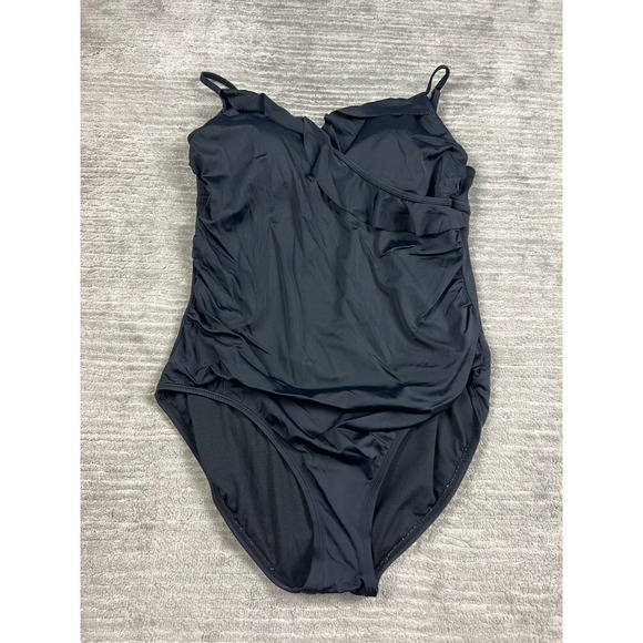 Time and Tru Other - Time and Tru Swimsuit Women XL Black One Piece Ruffle Surplice Ruched TTSL19102